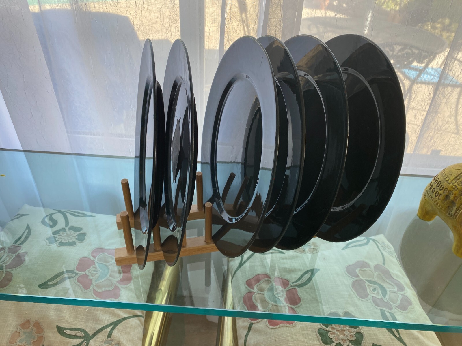 Heavy 6 Dark blue marble 12 1/2 chargers in very good condition