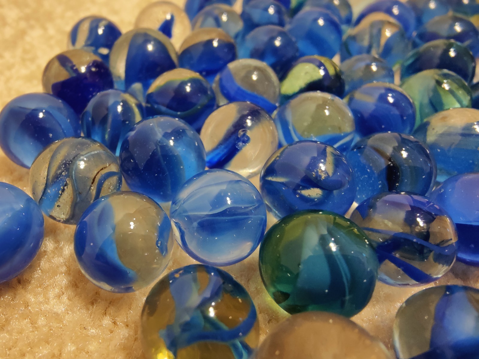 Dark Blue Cats Eye Shooter/ Swirl Lot of 60 Marbles Vtg