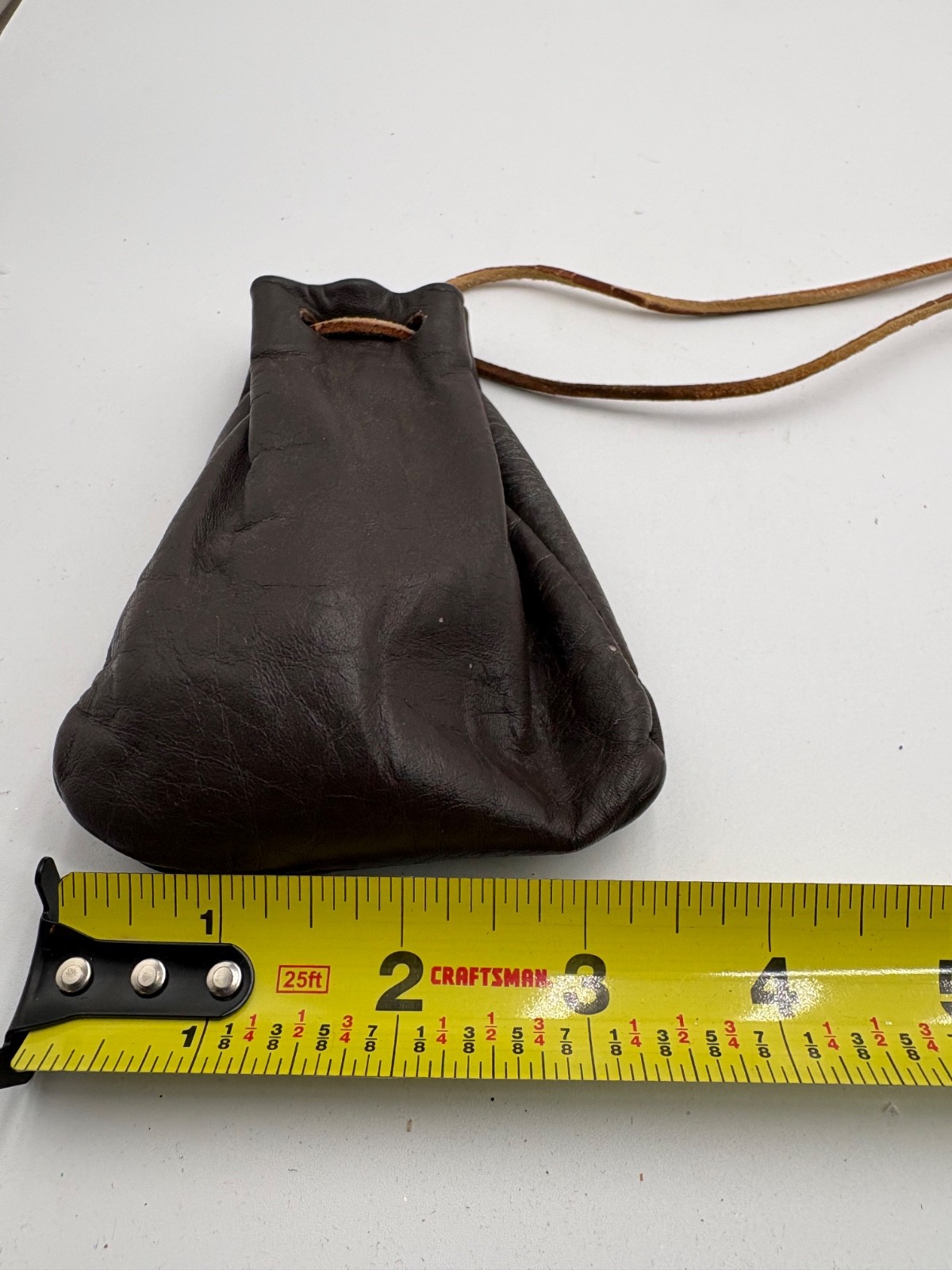 Vintage Leather Drawstring Pouch Filled with Vintage Glass Marbles