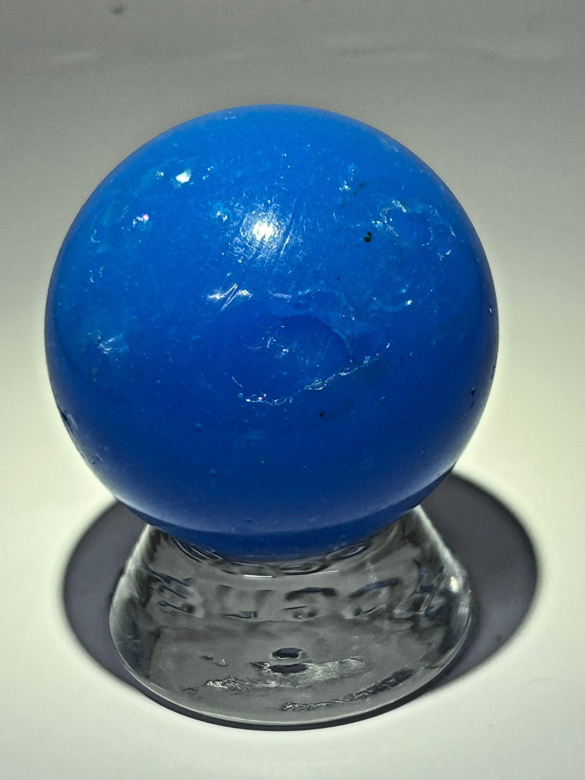 Vintage Christensen Agate Blue Opaque Melon Ball Marble 1-51/64″ NM E3.16