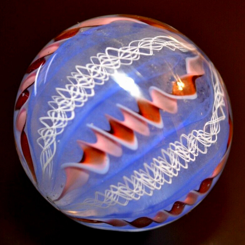 PERRY KENIN GLASS MARBLE/2.379″-DARK CHERRY & FADED BLUE JEANS-WHITE LACE,FAST