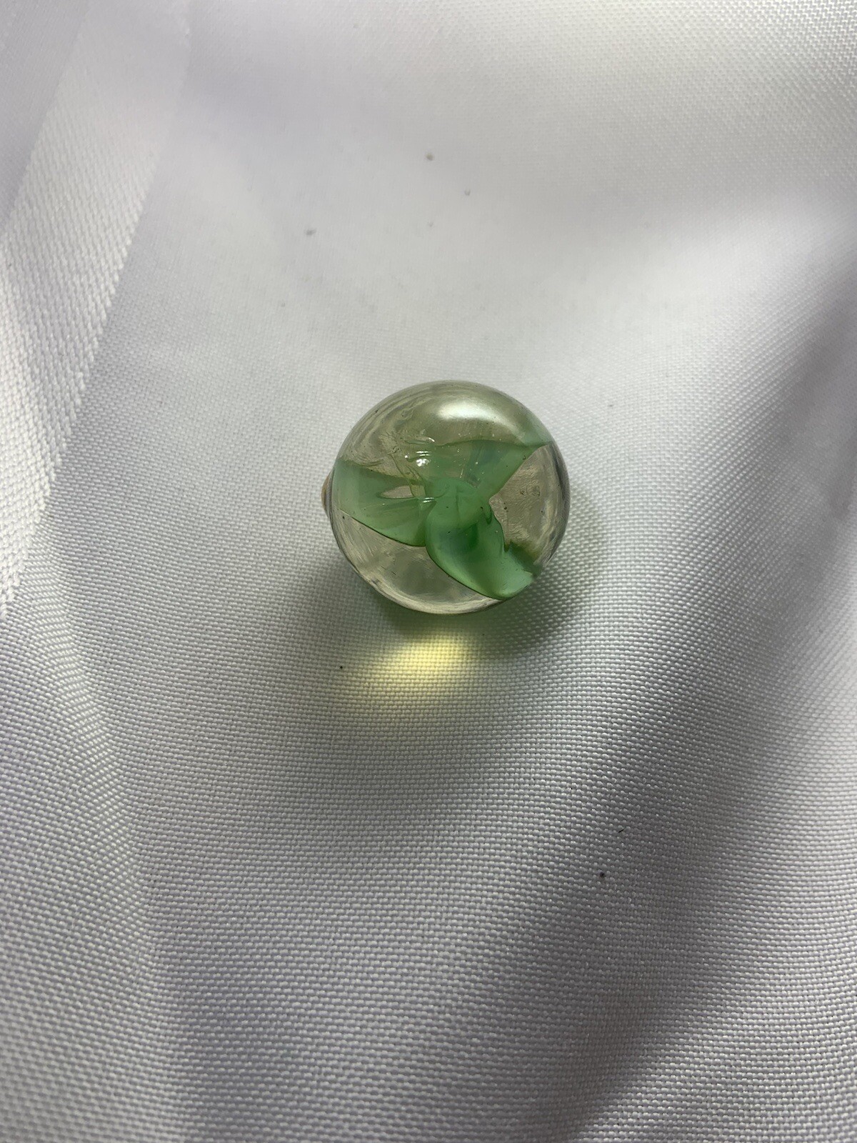 Hand Blown large Glass Green Swirl Marble W/ Ground Pontil vintage Estate piece