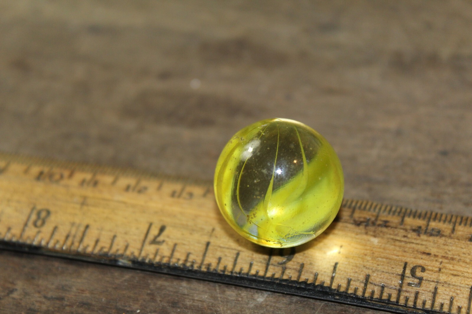 Antique Machine Made Shooter Marble Clear Caged Yellow Strands