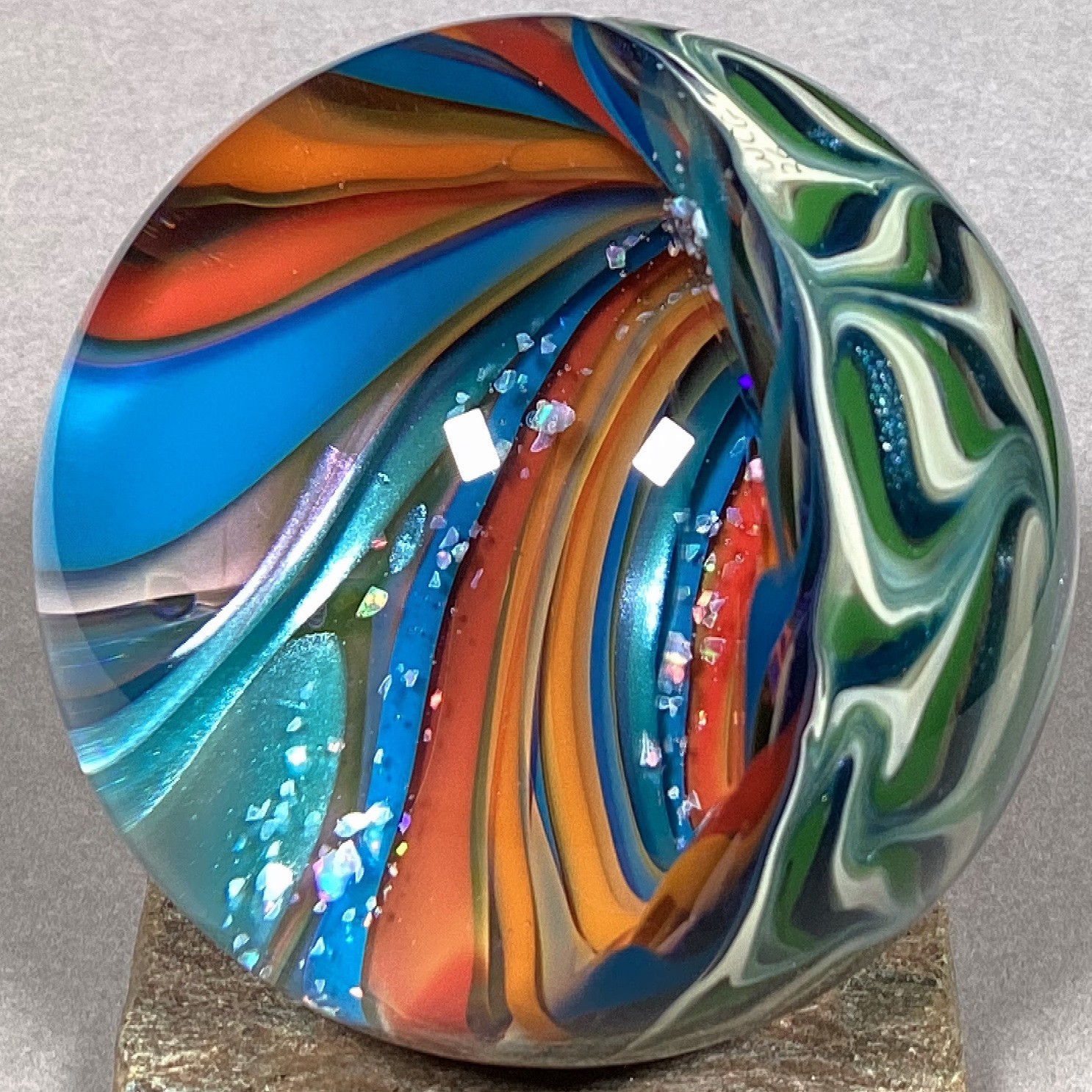 Vortex Marble Handmade by Bill Grout 2.17″ Dormant Spring 020826 Boro Glass