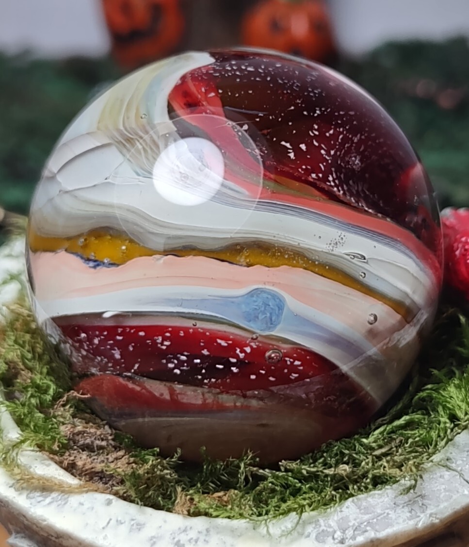 1.31″ LG Multi-Color SPIRAL✨🐚 Swirl Contemporary Studio Art Glass Marbles READ