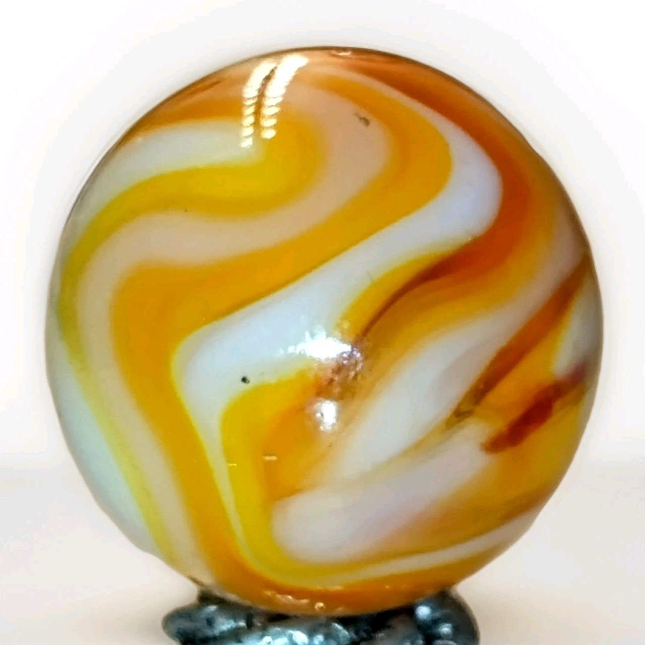 Vintage Alley Agate Flame Swirl Shooter Opaque Multi Color Glass Toy Marble .92″