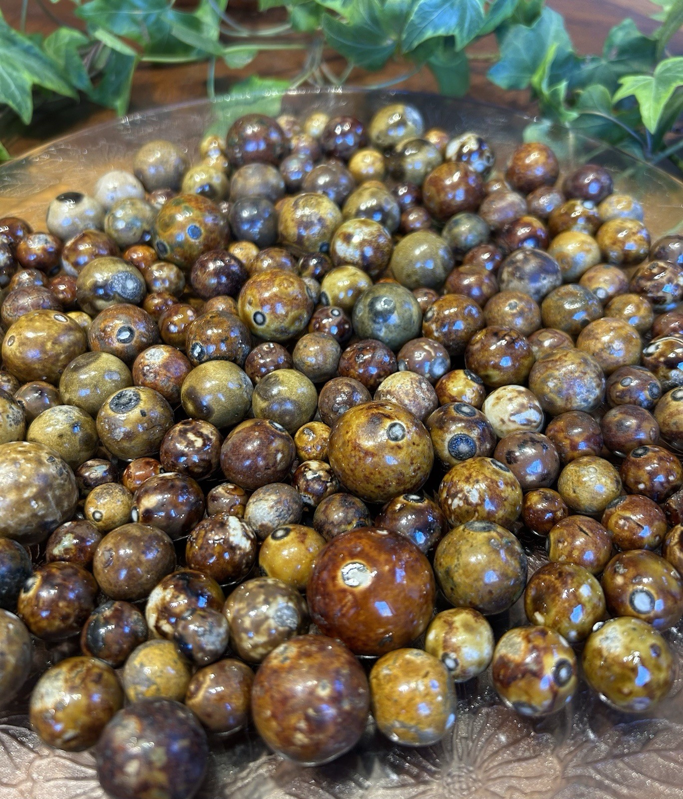 *175 Count* ANTIQUE BENNINGTON MARBLES~ Brown Salt Glazed Clay~