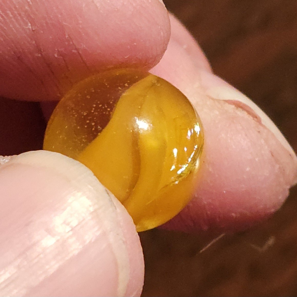 C E Bogard Orange Cadmium Glow 6 Lobe Cats Eye Clear Glass Marble