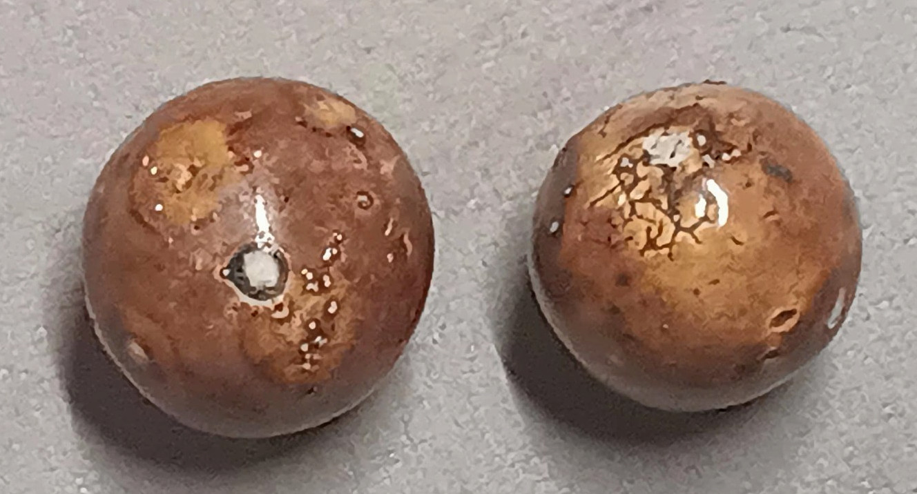 Lot 5 Antique Bennington Glazed Pottery MARBLES 3 Different Sizes 1 VERY LARGE