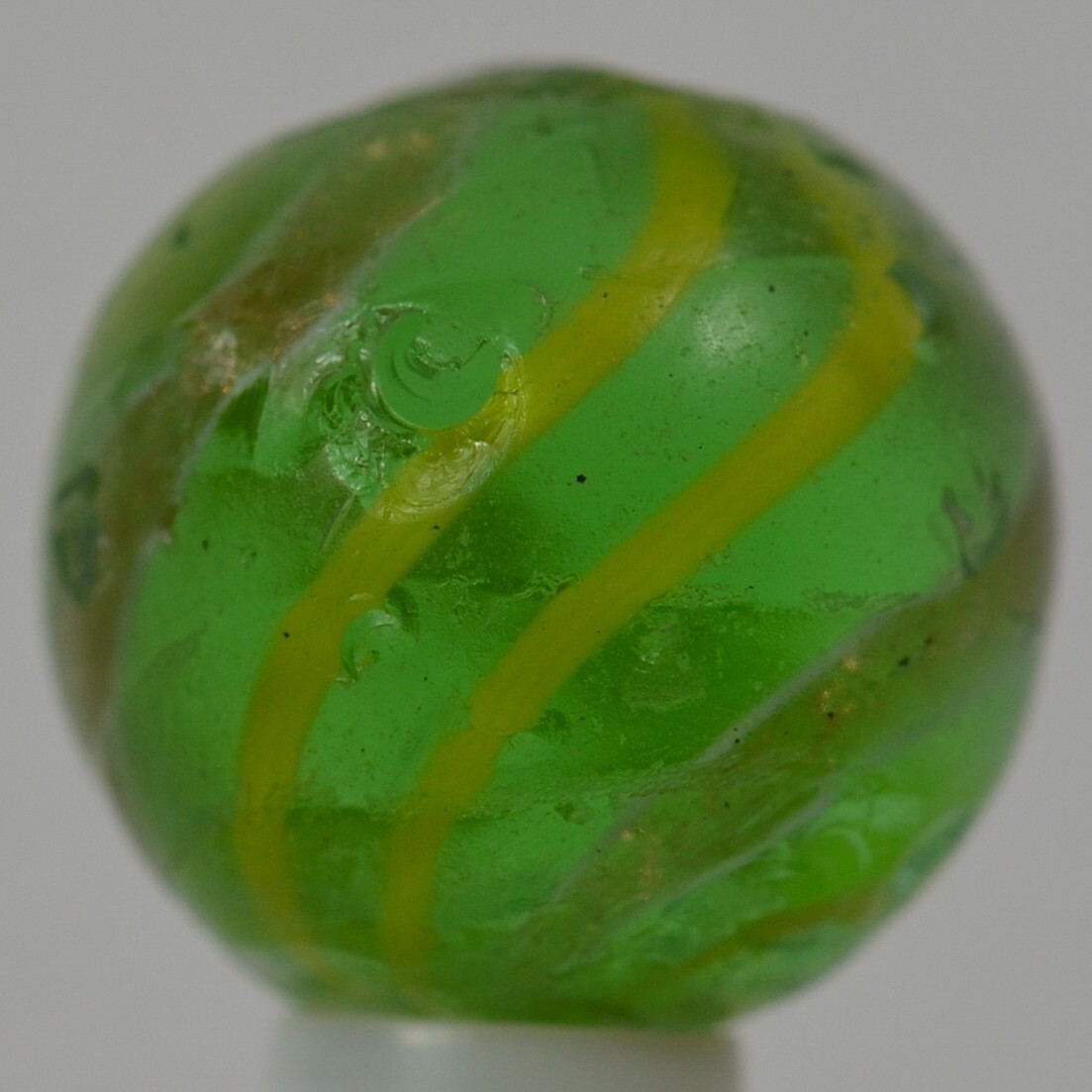 Handmade Banded Lutz Marble, Mint Green Glass 11/16 in, Good, Germany, S1284