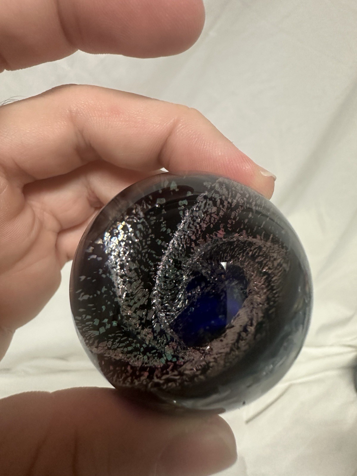 ⁠Kevin O’Grady Art Glass Vortex Marble Paperweight Dichroic Galaxy Signed⁠ 1.75”