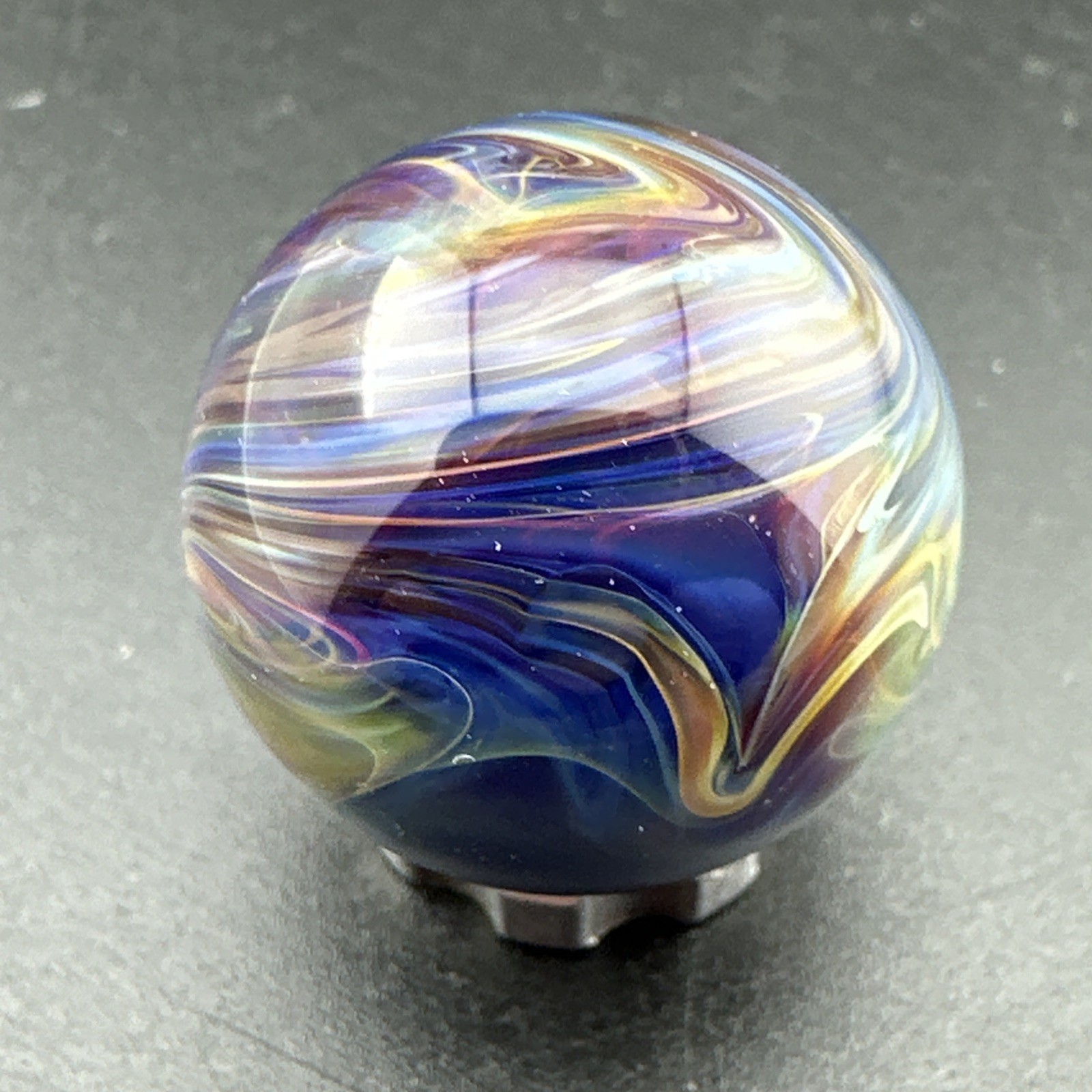 Contemporary Handmade Art Glass Marble .88″ Swirl MIB, Blue & Purple Shades Boro