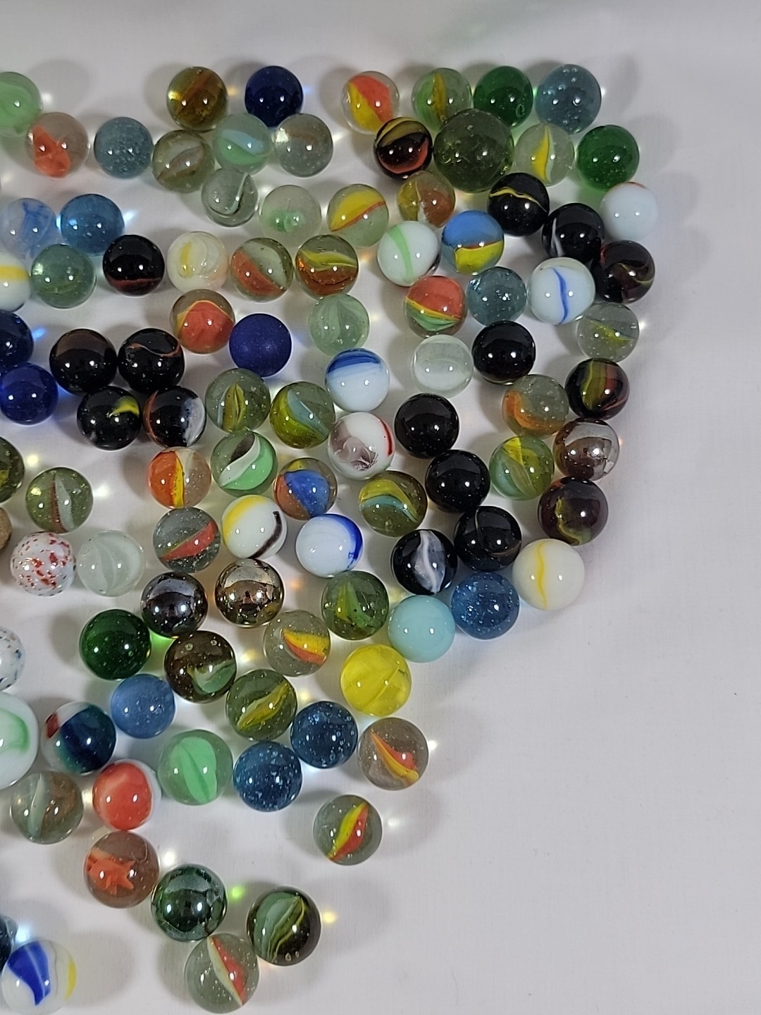 Glass Marble Mixed Lot Clear Opaque Various Sizes Solid Swirl 225+ pc 2 lb 12 oz