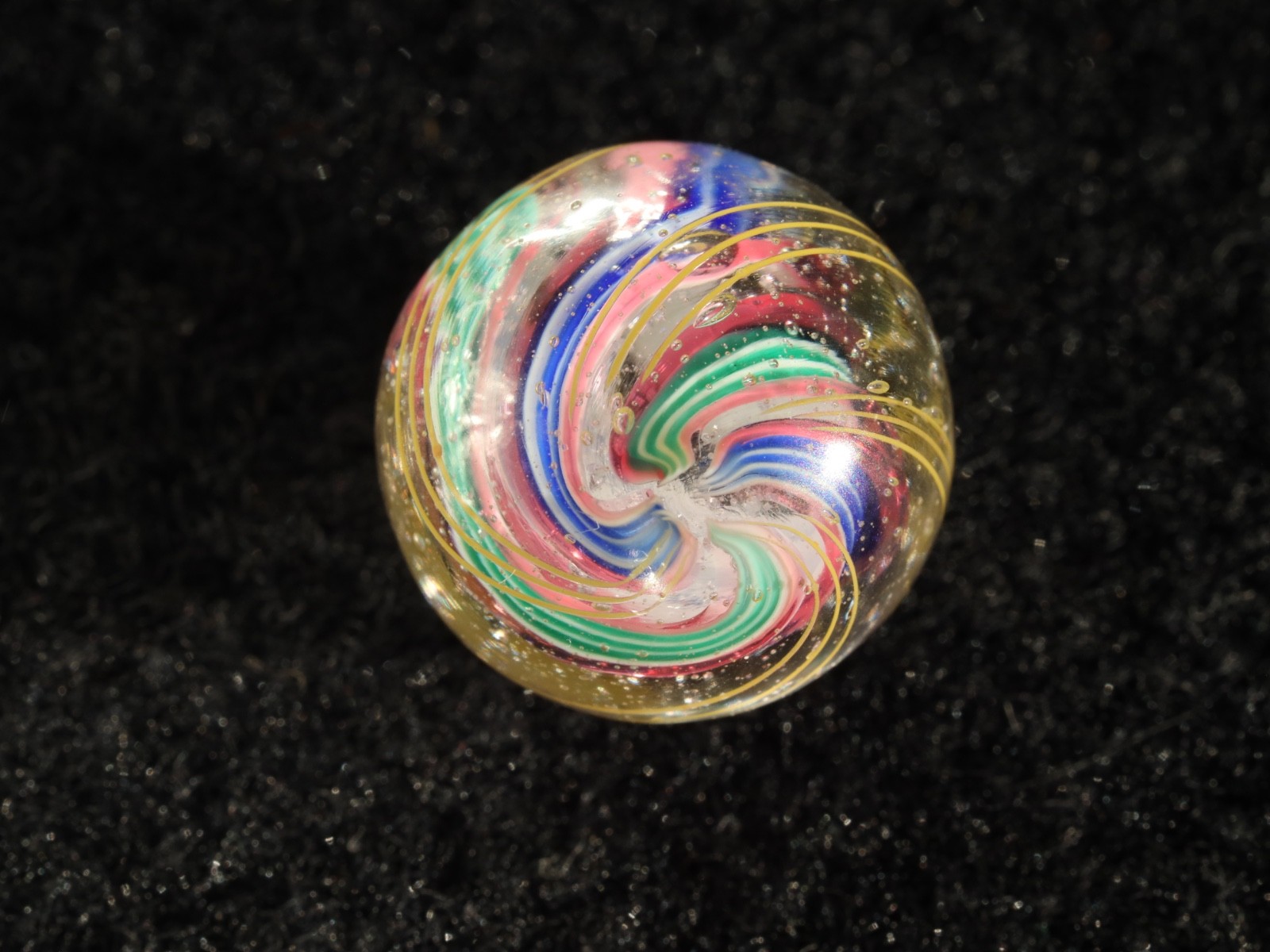Antique German Divided Core Blue Green Pink Handmade Marble .64″ M Condition