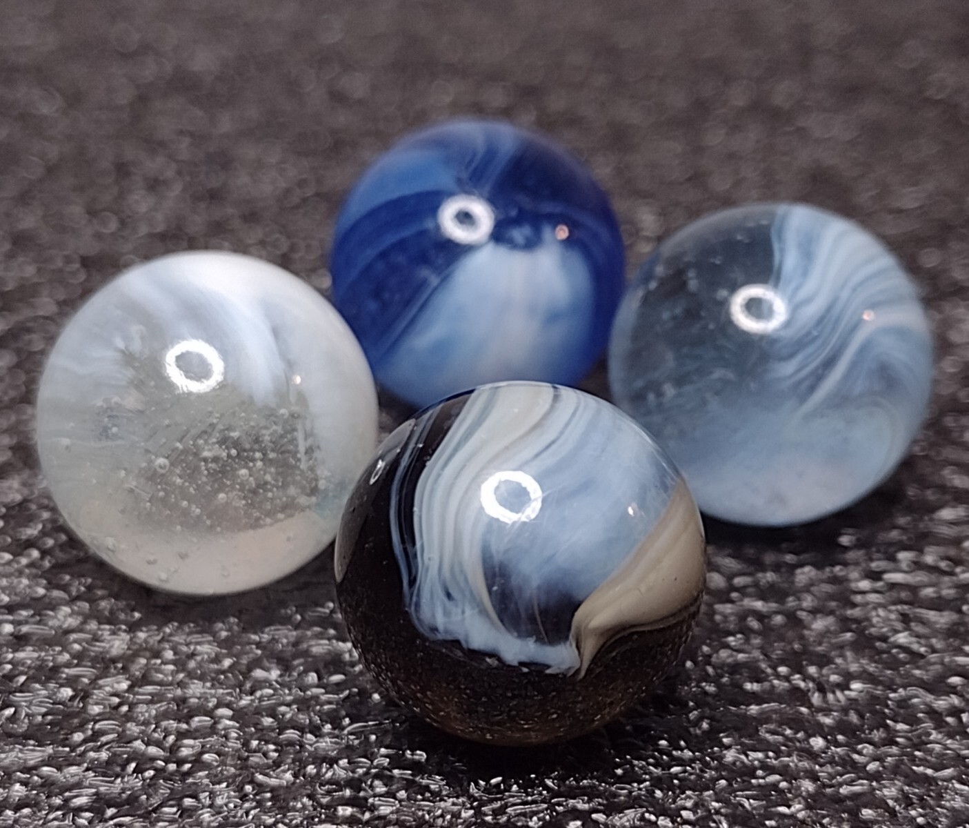 4x NM Multicolor Brushed PATCH 1930s Master Glass Vintage Toy Marbles .61-.64″