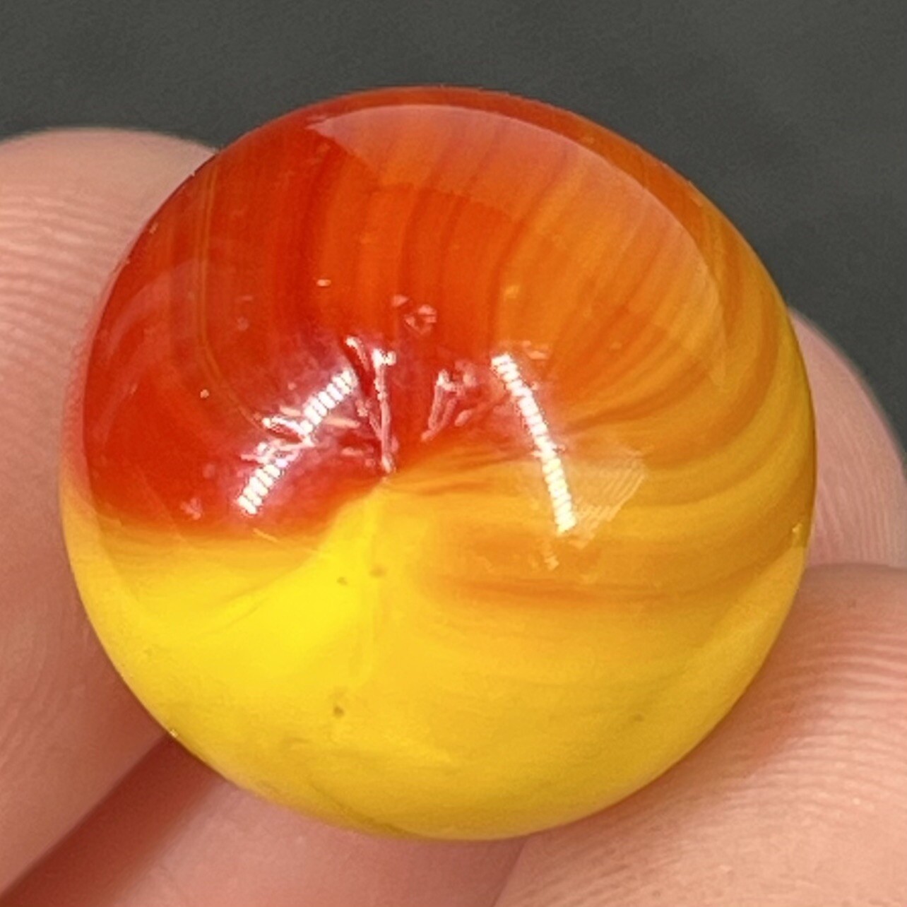 Vintage Akro Agate Peltier Christensen Swirl Glass Marble .6” Sunset Yellow