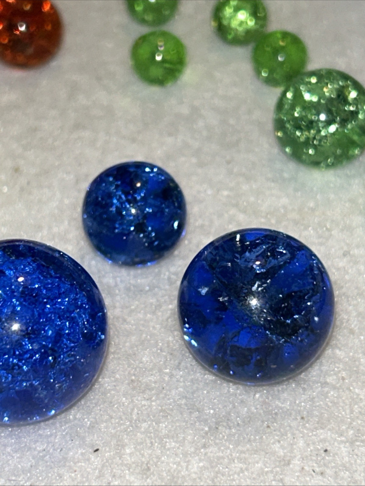 Vintage Vitro Crackle Glass Marbles Lot Various Sizes & Colors 21 Pcs.