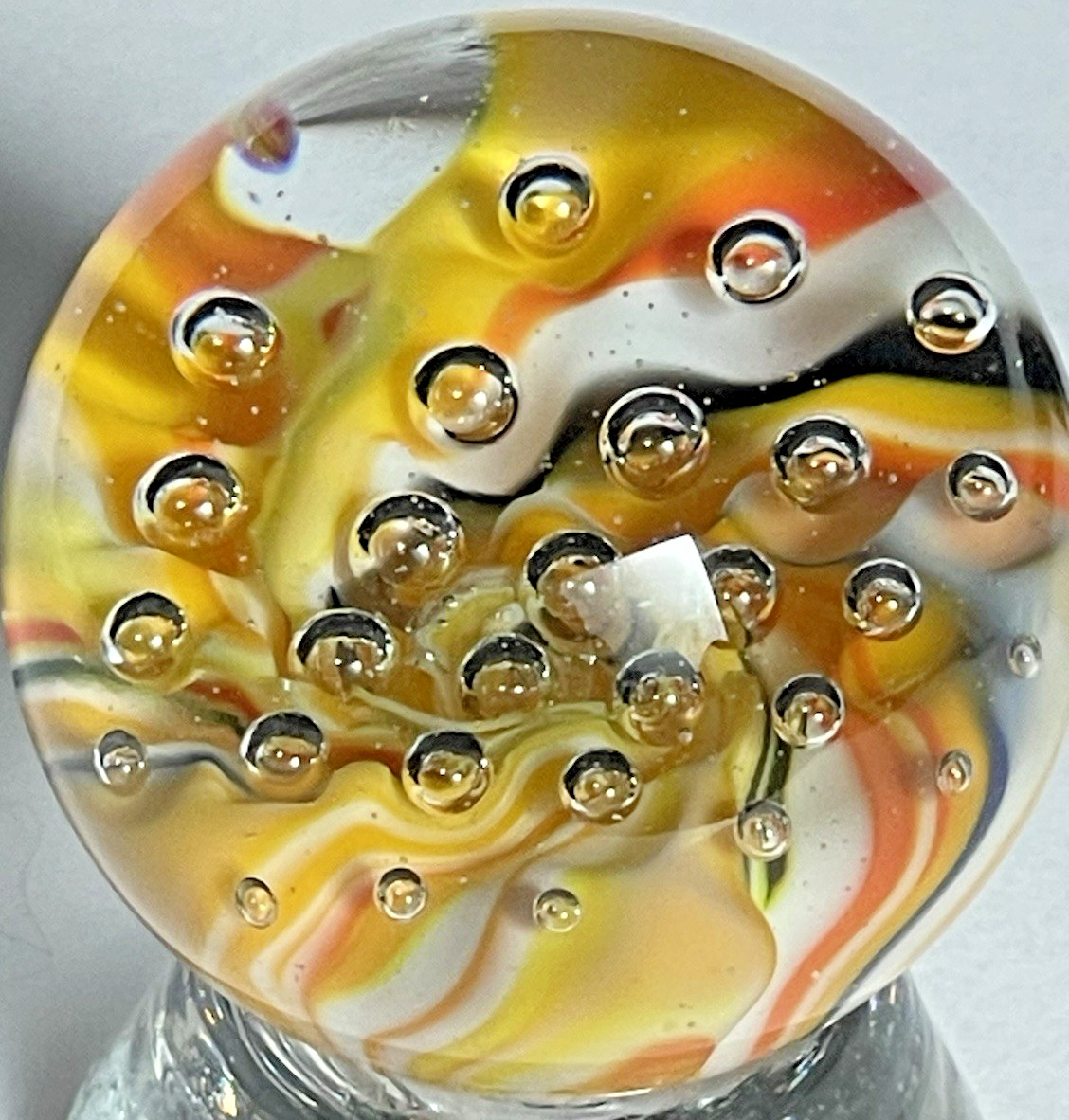 2015 RICK DAVIS MARBLE SIGNED HANDMADE GLASS ART 1.53″ SUNRISE UNDER BUBBLES