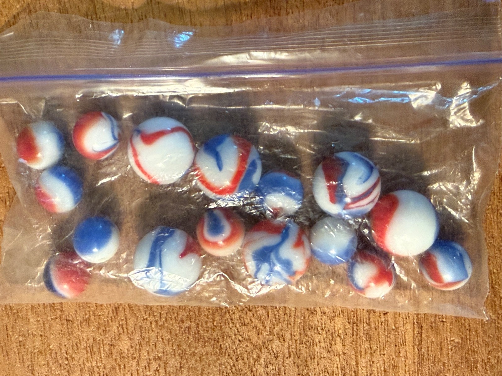 Vintage Patriot Marbles 6 Shooters + 10 Small Red, White & Blue Swirly
