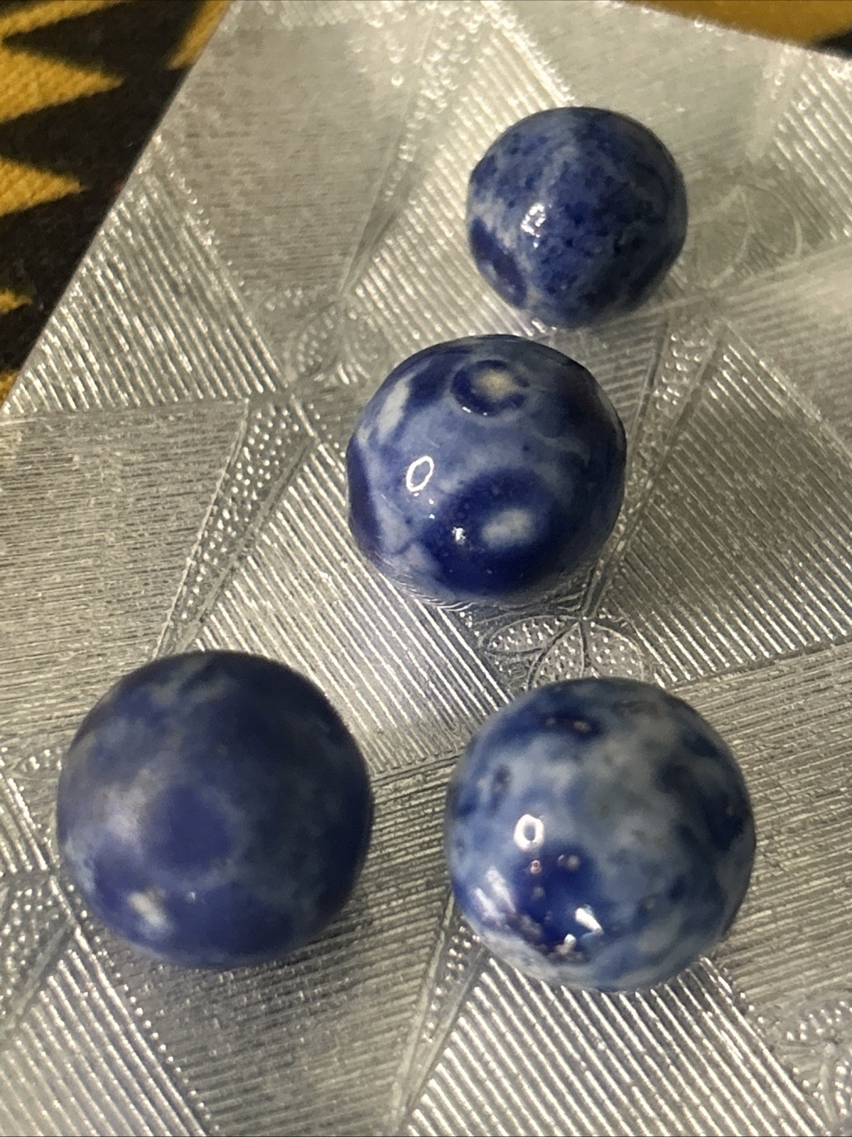 Antique Bennington Blue Glaze Marbles Handmade Mint Germany 1860-1920 Lot Of 9