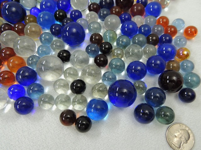 203 Vintage Clear Cobalt & Mixed Color Marbles Good Condition 0.555 to 0.980″