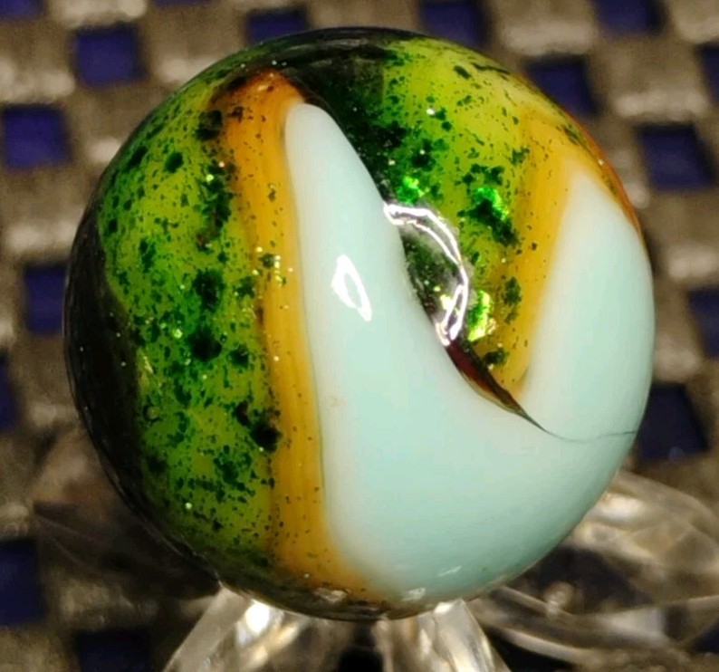 .75″ JABO MARBLES HEAVY AV. ON ROBIN EGG BLUE -GLASS SWIRL TOY MINT-