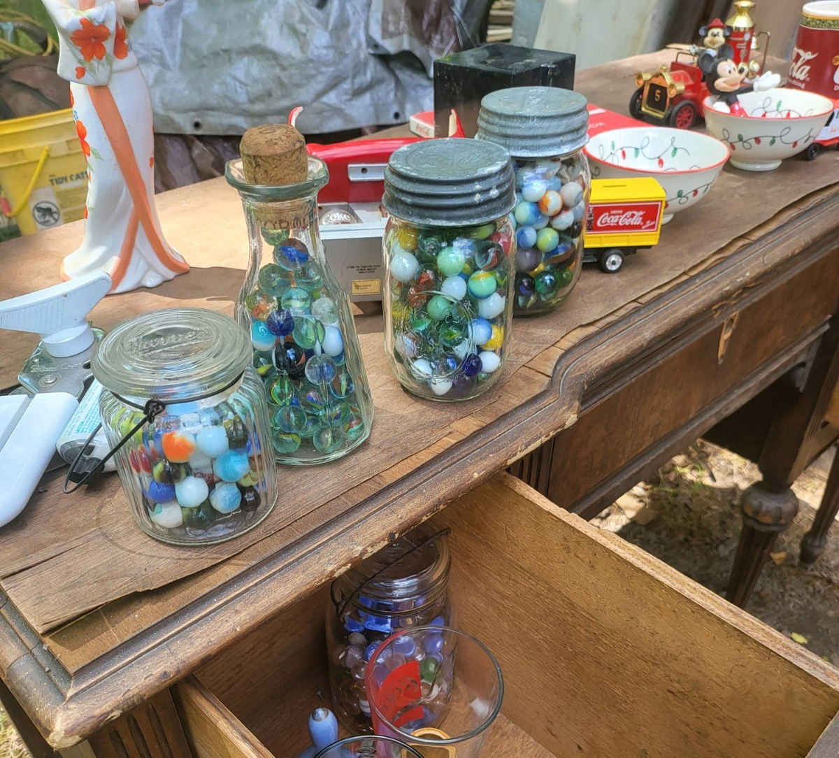 Mixed Style Toy Marbles Lot in Glass Jars, Age Levels 4-7 Years & 17+