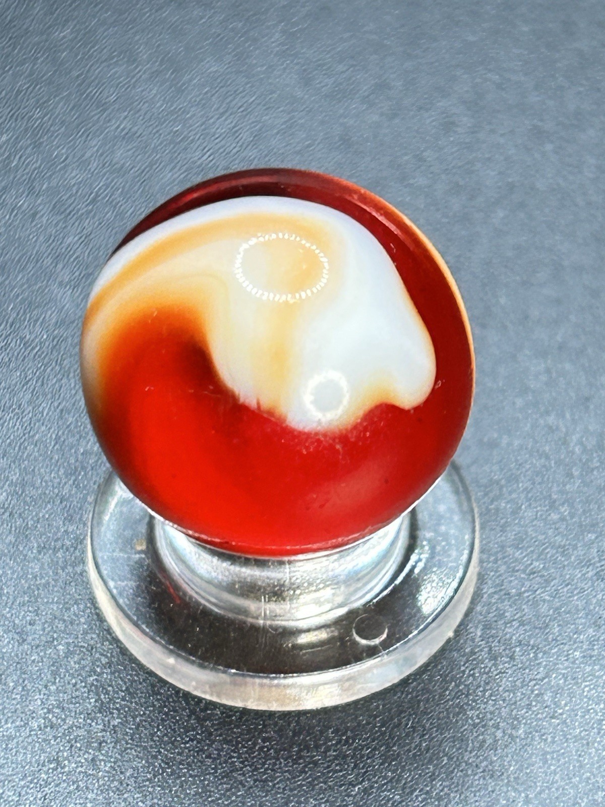 Classic Vintage Akro Agate Tri Color Red Snake Spiral Marble 0.709”