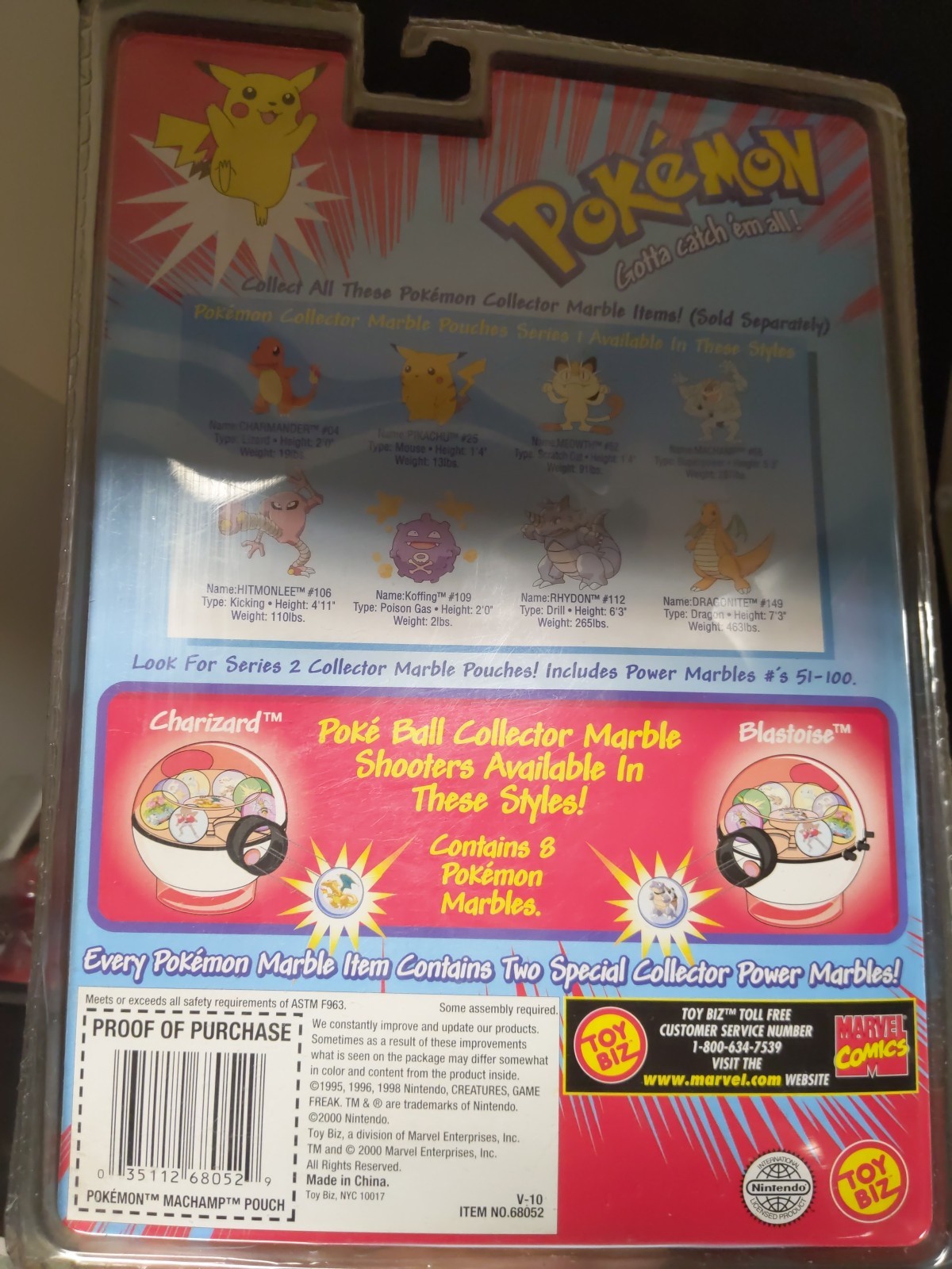 Pokémon Collector Marble Pouches #68 Machamp, Series 1 Yellow Bag, ToyBiz NIB #1