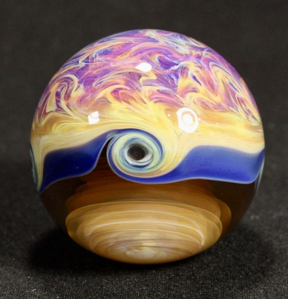 Juba Glass Handmade Marble 1.65″ Boro Lampwork Art 24K Gold and Silver Fume