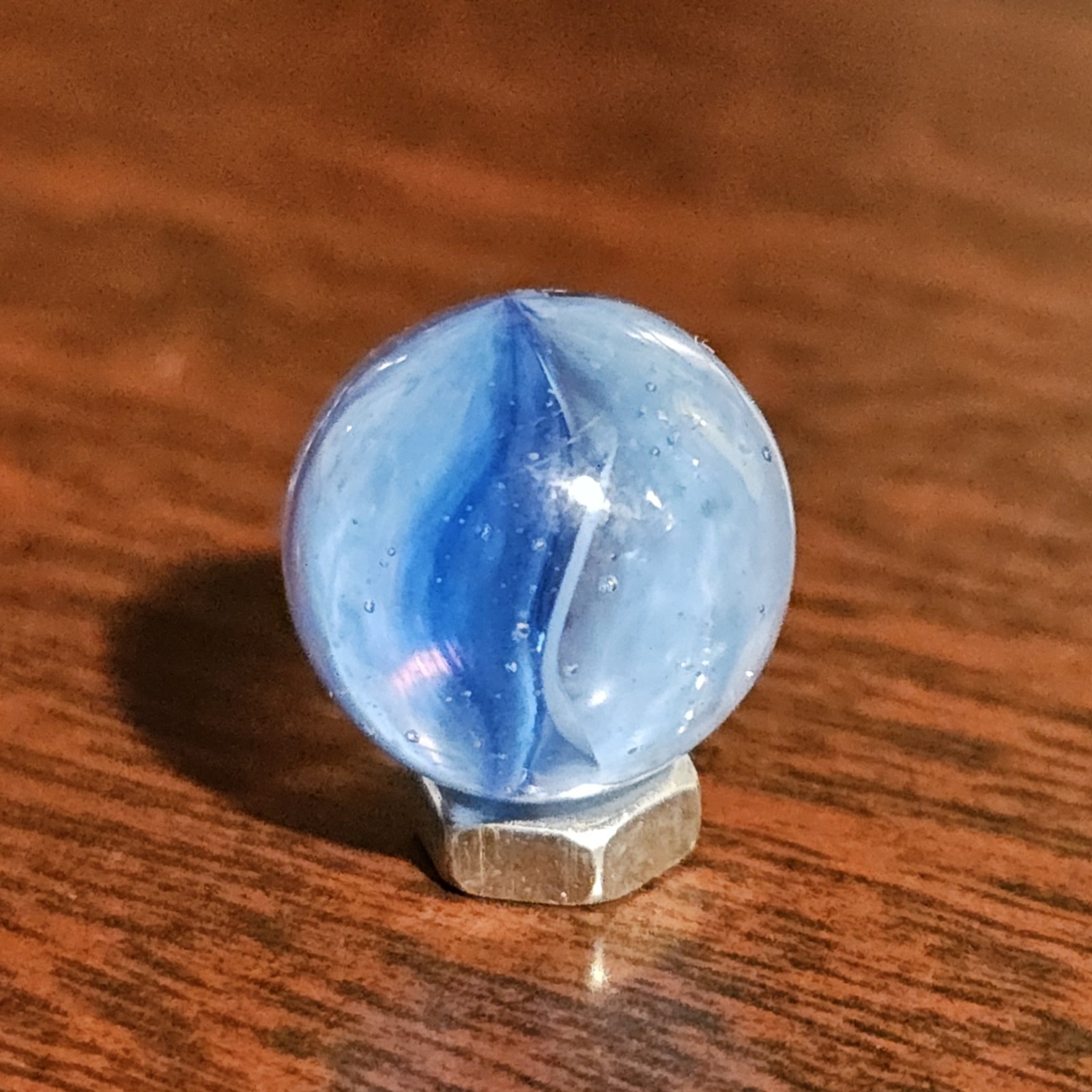C E Bogard Blue Floppy 4-Lobe Cats Eye Clear .625 Glass Marble