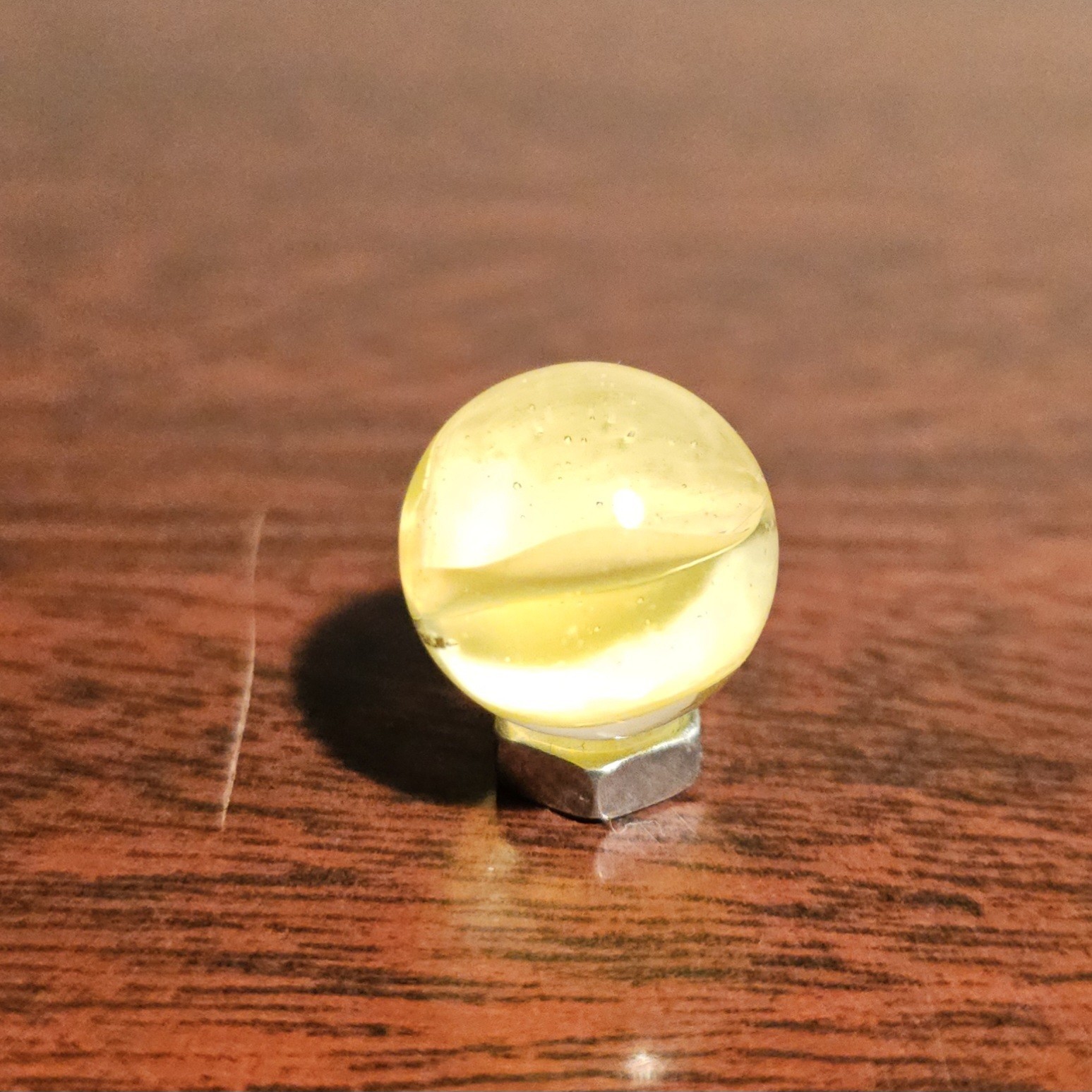 Vintage CE Bogard Cadmium Glow Yellow 4-Lobe Floppy .593″ Glass Marble