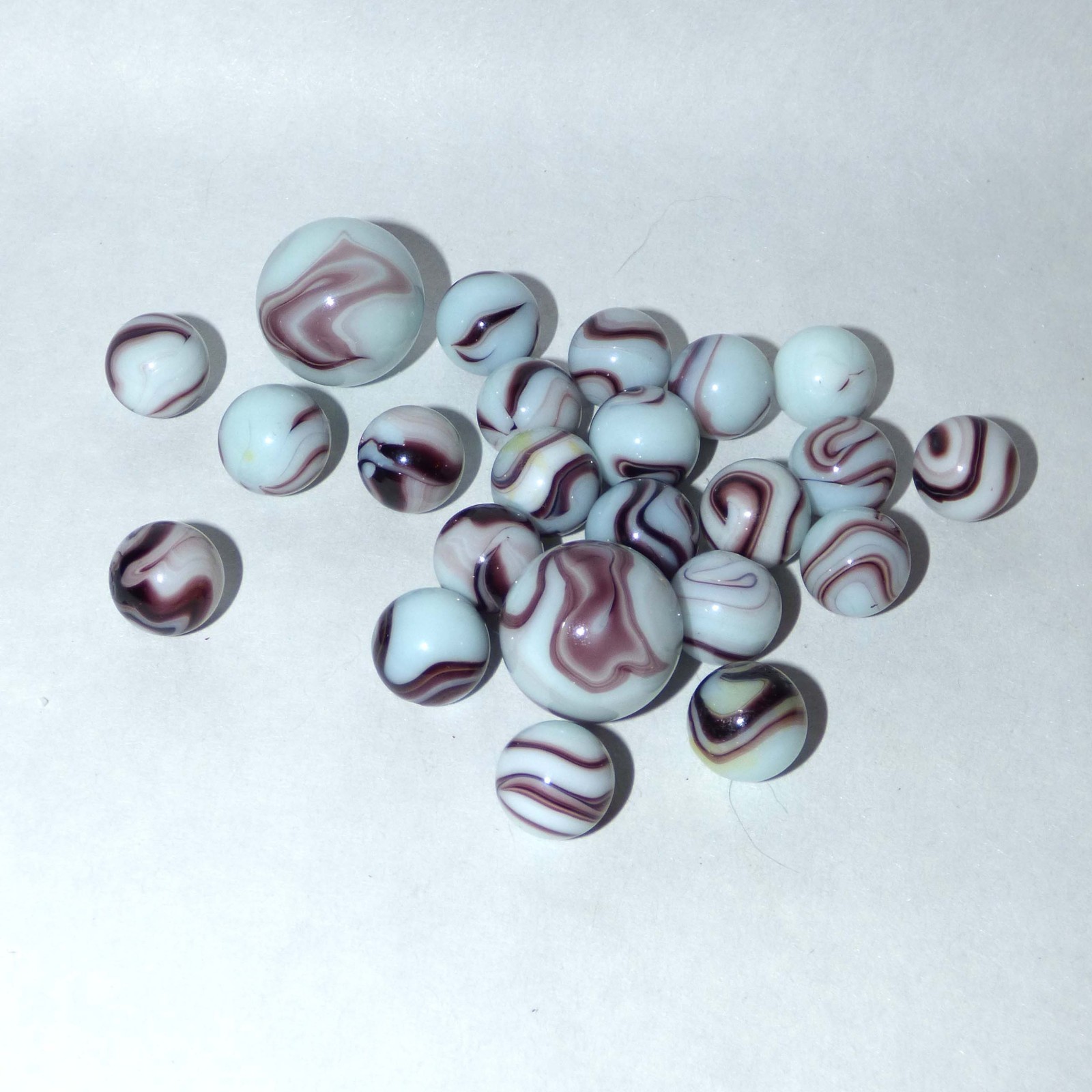 19 Vintage Opaque Chocolate Swirl Glass Marbles + 2 Shooters Slags