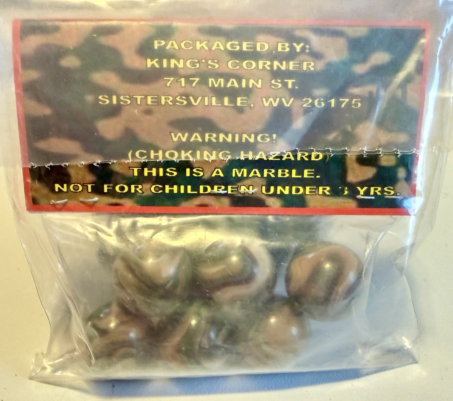 Camouflage Jabo Vitro Marbles Original Package-Signed By Jim King 6 Mint .89-.90