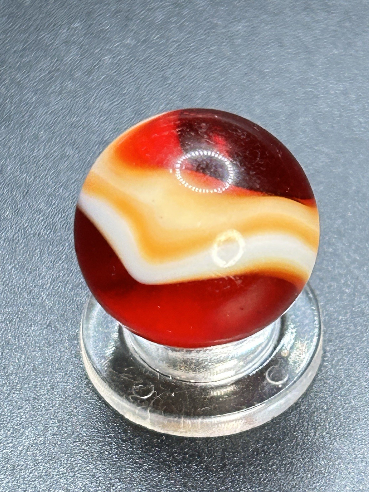 Classic Vintage Akro Agate Tri Color Red Snake Spiral Marble 0.709”
