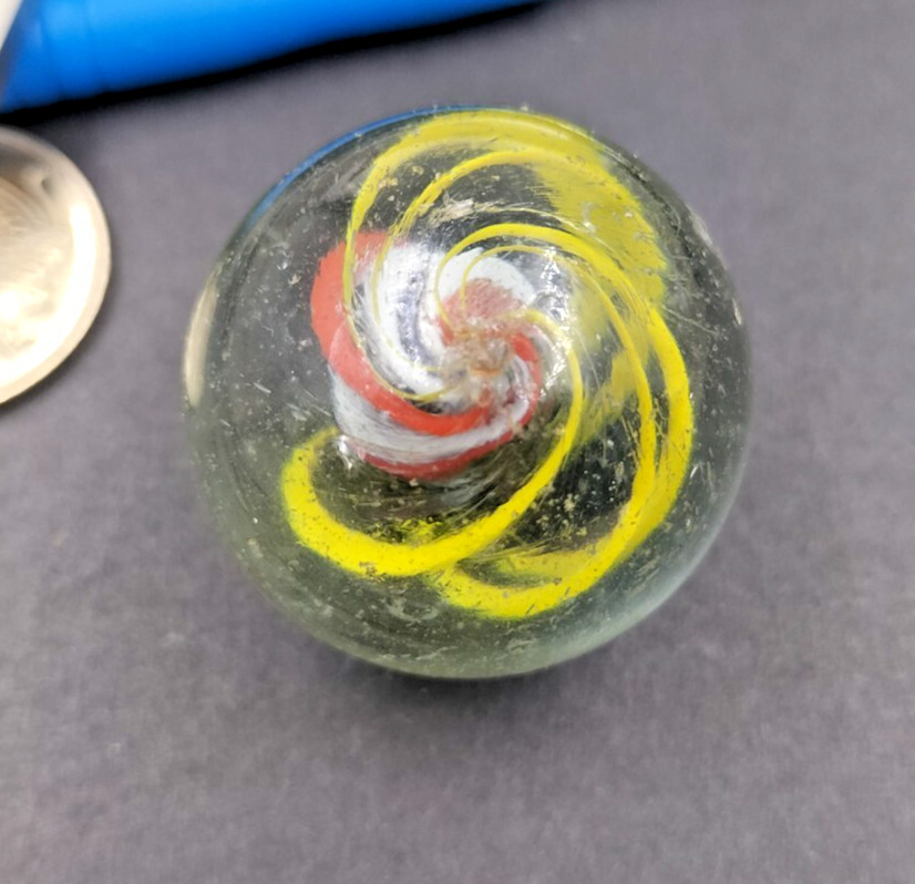 Rare Antique Marble LGE German Handmade Divided Core Ribbon Swirl Scarce Colours
