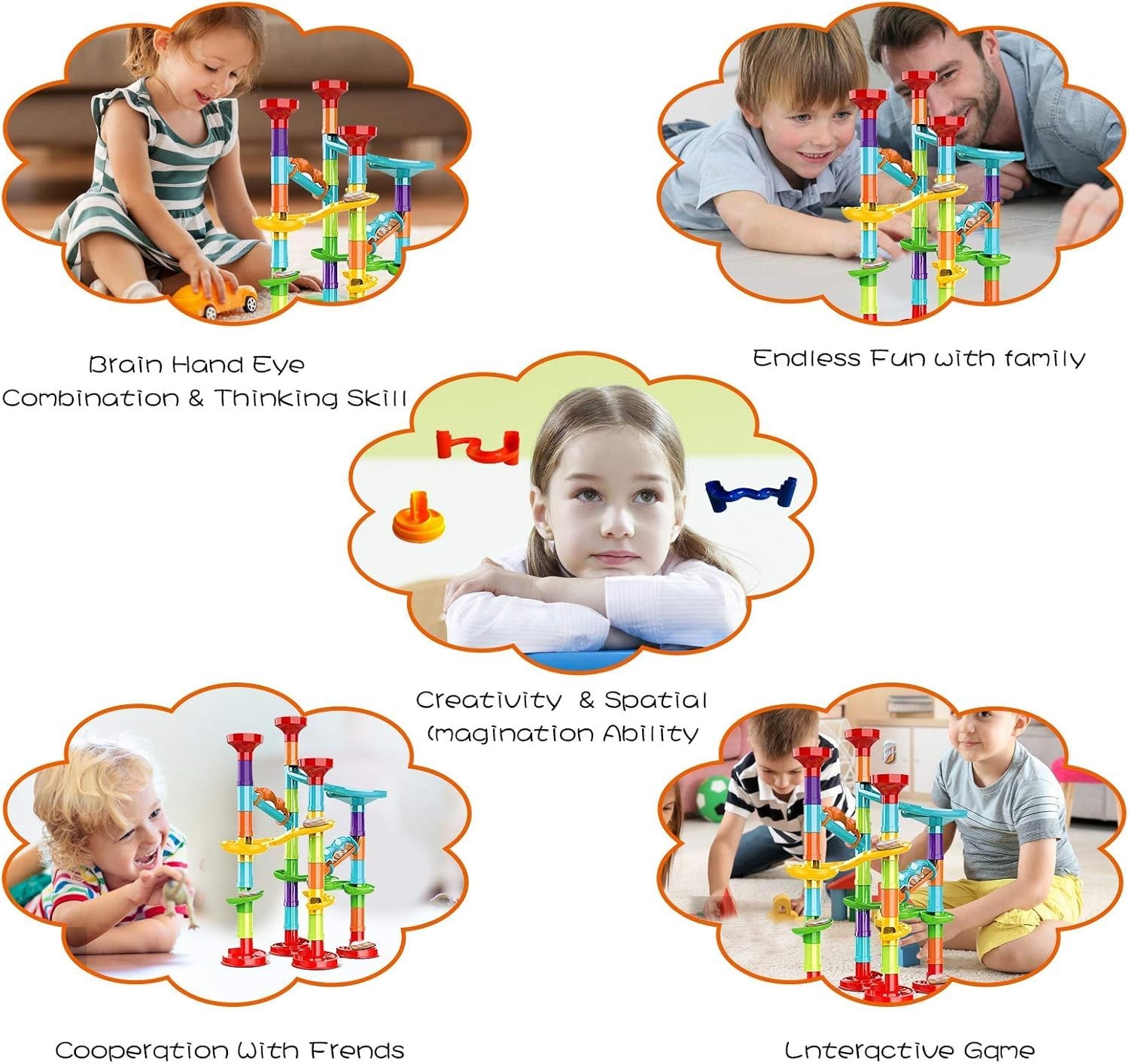 50Pcs Marble Run Set Building Blocks with 30 Glass Marbles for SmallB, White