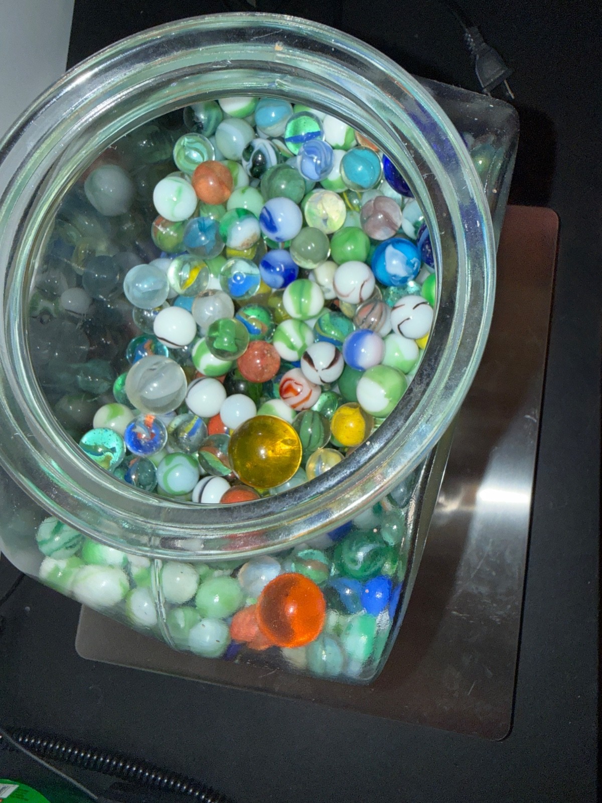 12.39lb Estate Marble Treasure Jar – Found 1930s Akro Popeye, Red Rossi, Slags