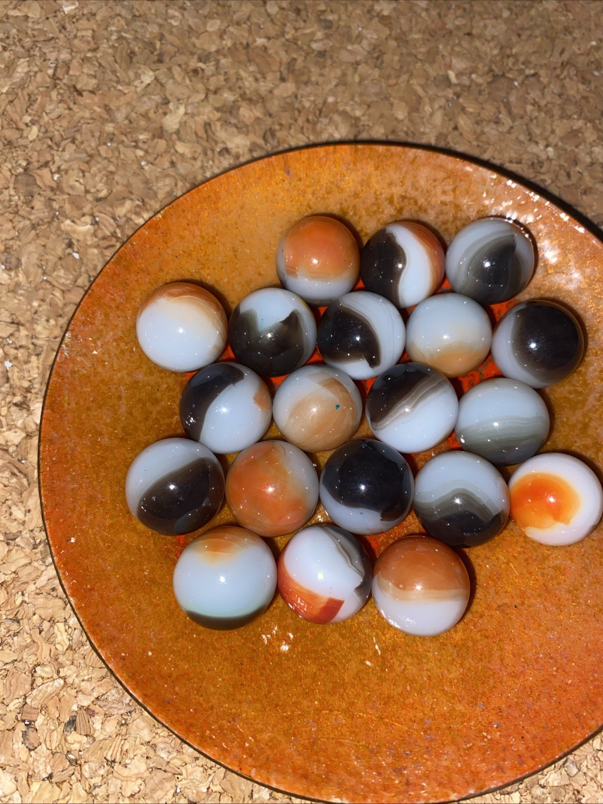 Lot Of 20 Vintage Vitro Agate Glass Marbles White Brown Orange