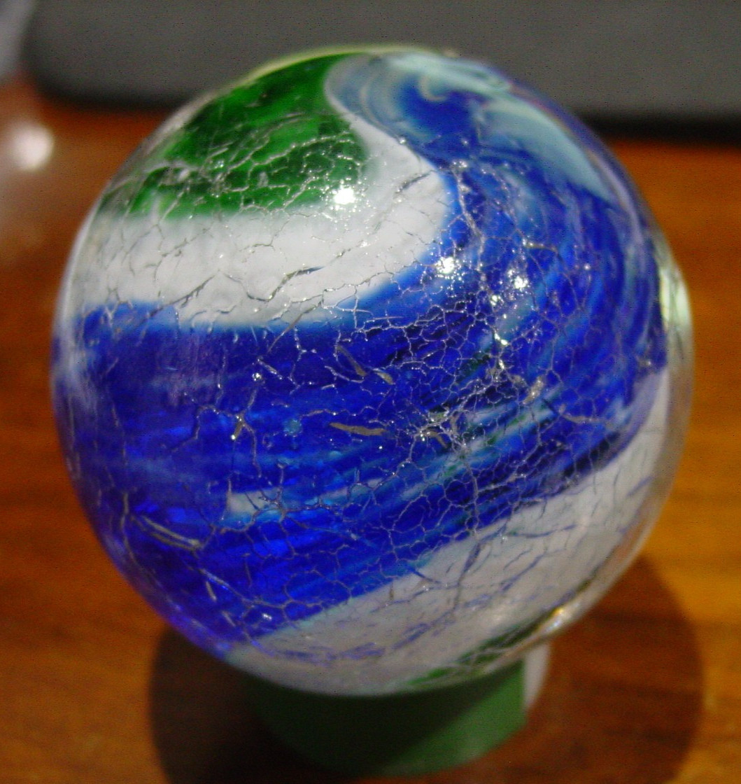 Handmade Contemporary Glass Art Earth Crackle Marble 3″ West Virgina Garage 1982