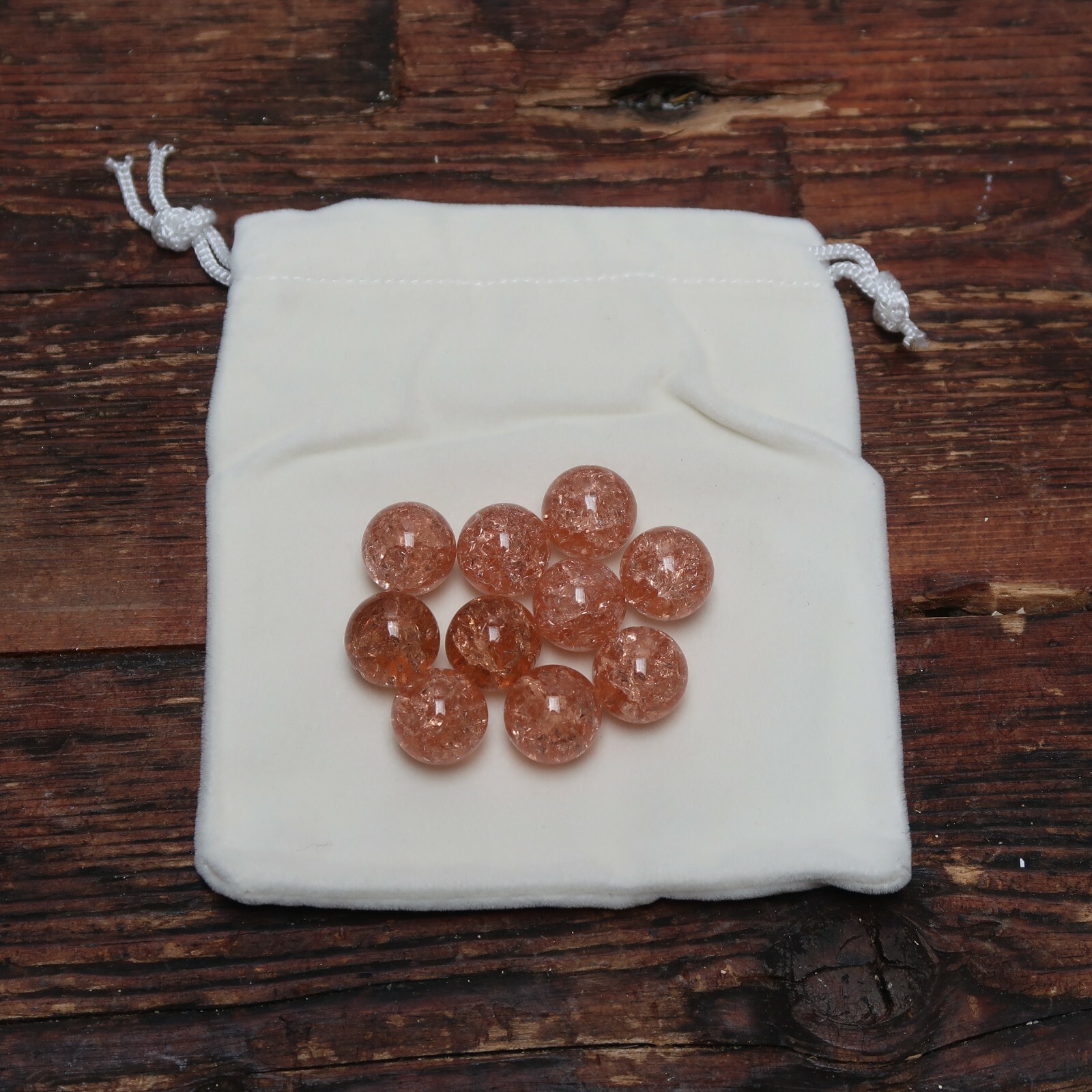 Lot of 10 Vintage Fried Cracked Glass Marbles ” Rose ” 13.5mm ~ 14.5mm w Pouch