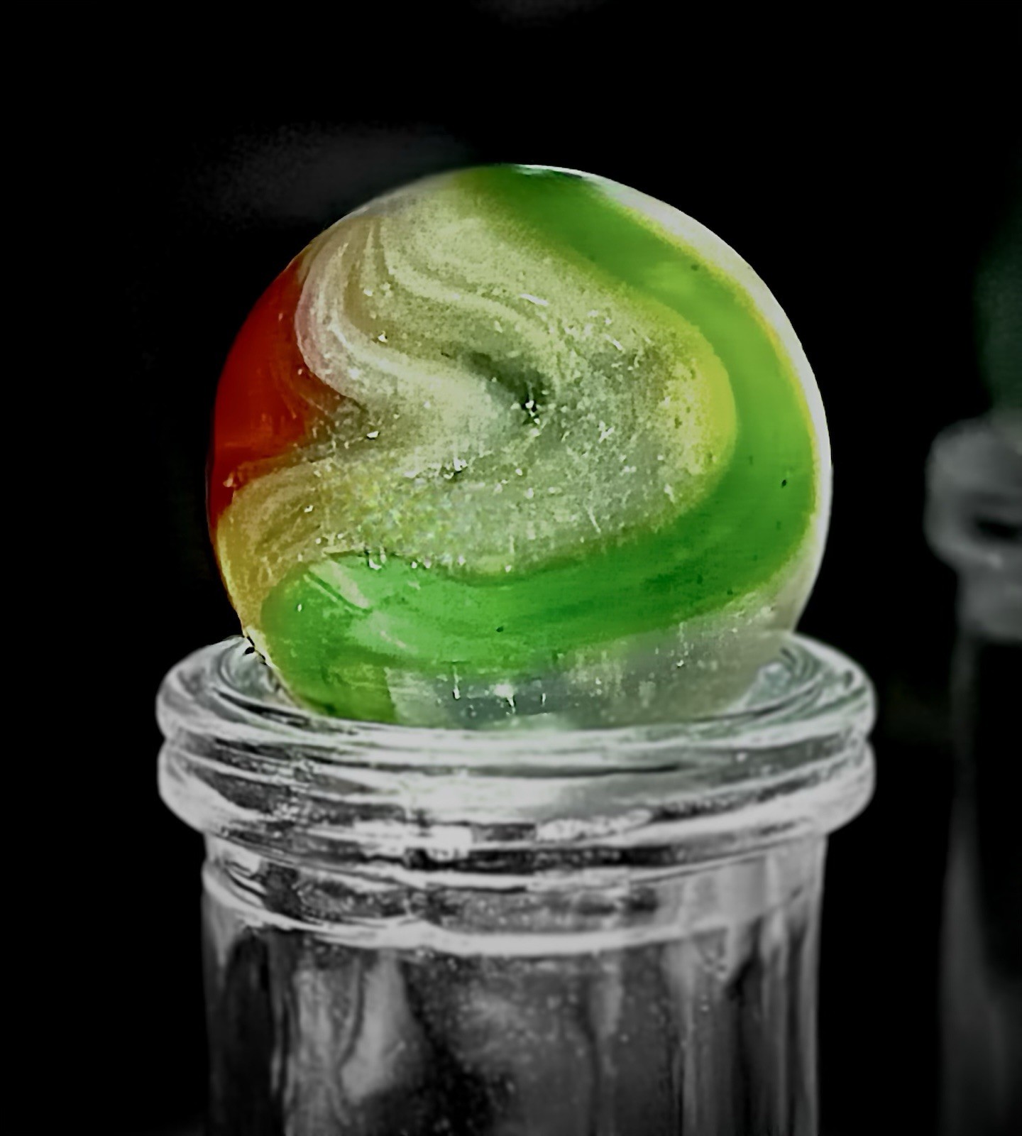 Vintage Peltier NLR Colorado Marble Green Red Swirl Clear Base 5/8” (pair)