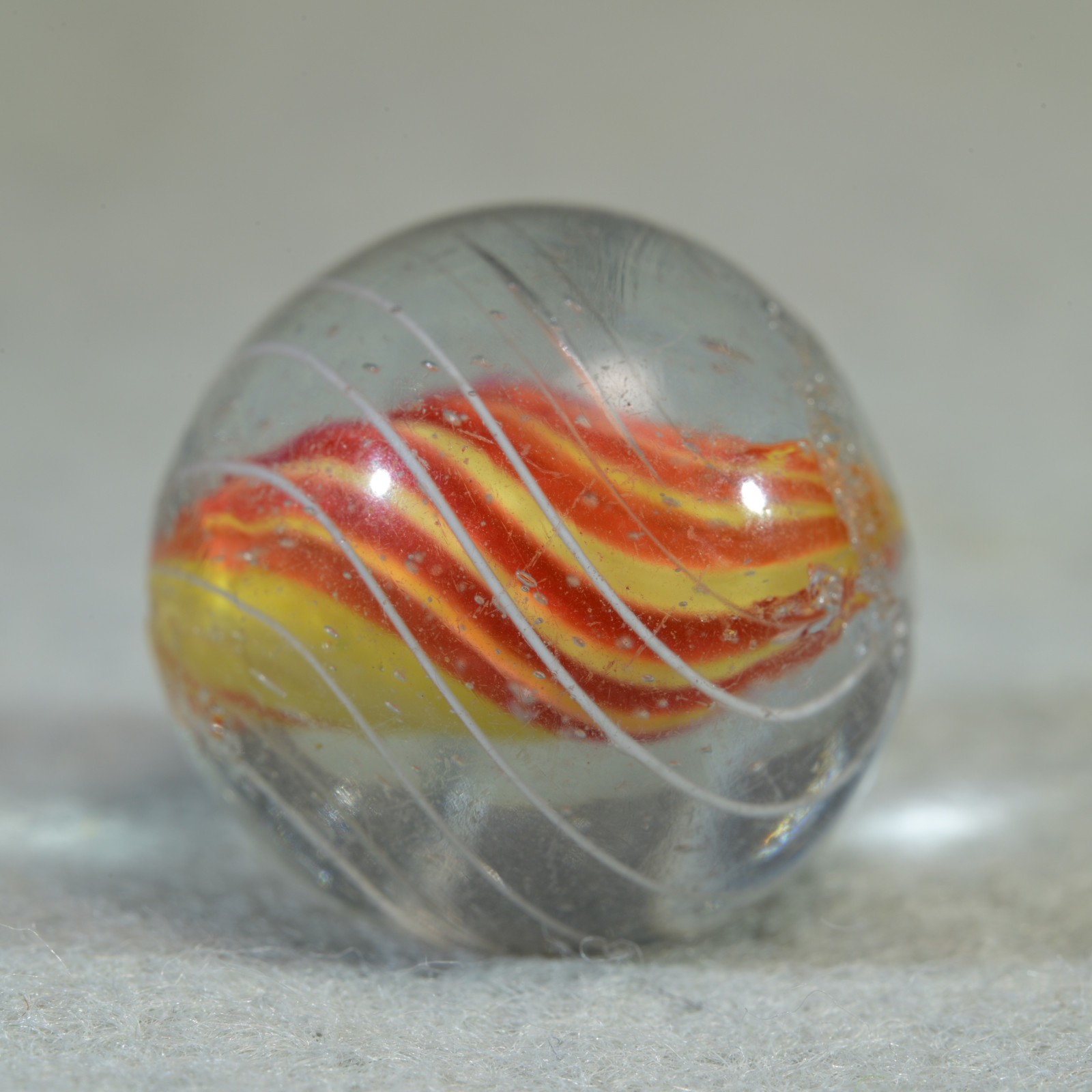 Early Caged Red & Lemon Solid Core German Handmade Antique Marble 18.8mm 23/32”