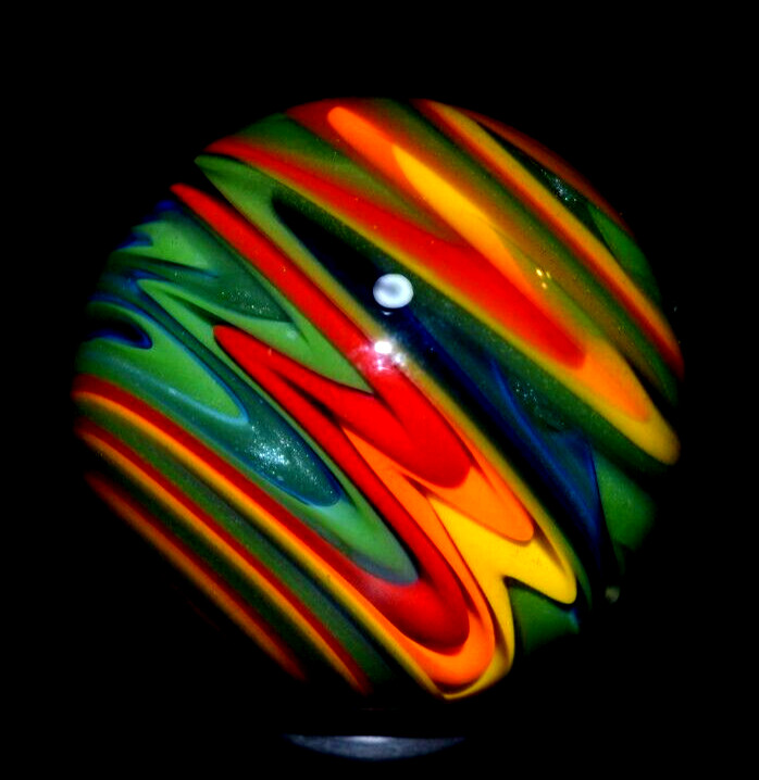 JAY SLACK GLAS MARBLE/1.510″-LUCKY STRIPE WIG-WAG SPLENDOR-AVOCADO,ORANGE, LIME+