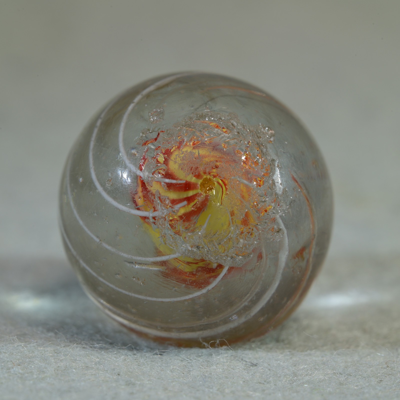 Early Caged Red & Lemon Solid Core German Handmade Antique Marble 18.8mm 23/32”