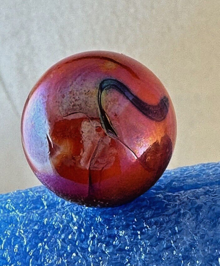 69/128 SHOOTER MARBLE SWIRLS OF RED, PURPLE & WHITE IRIDESCENT