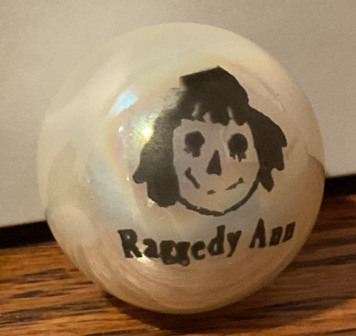 Vintage Raggedy Ann Face Marble Black & White Image Iridescent