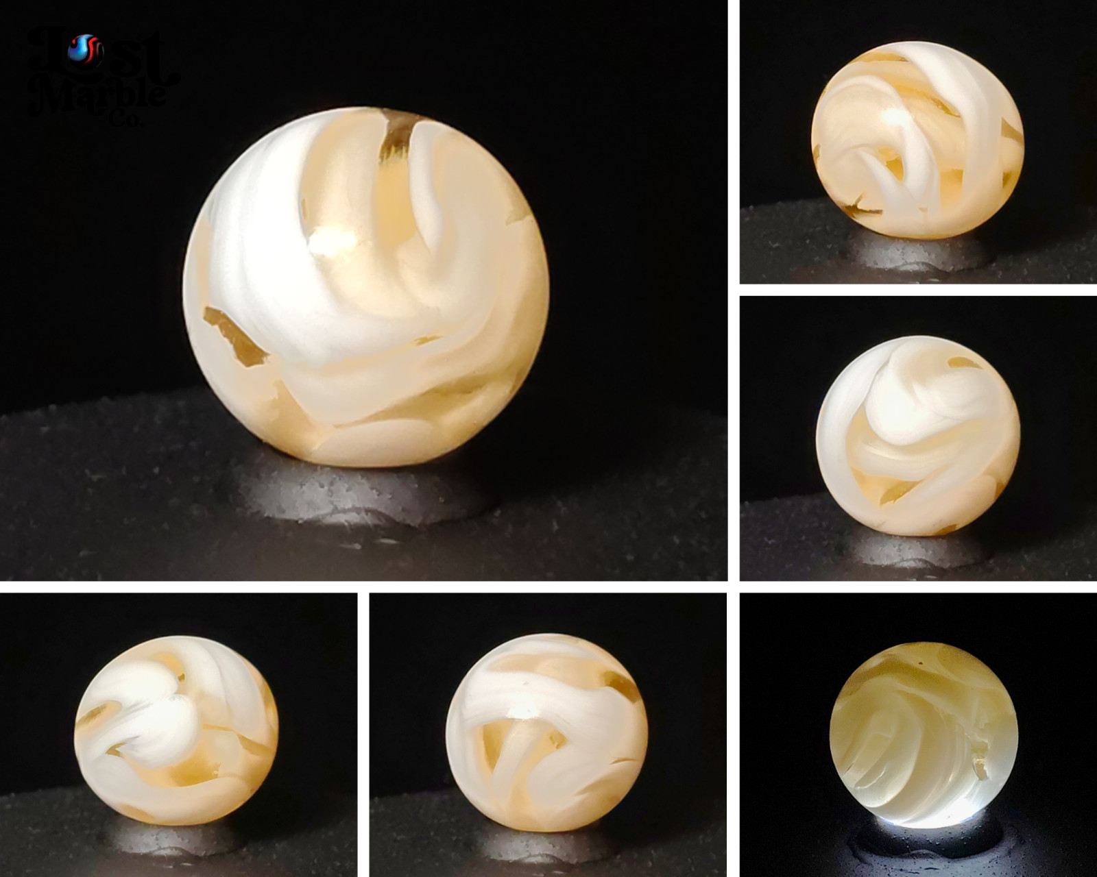 11/16″ Swirl Marble Pink Translucent Glass with White Opaque Ribbons NM+
