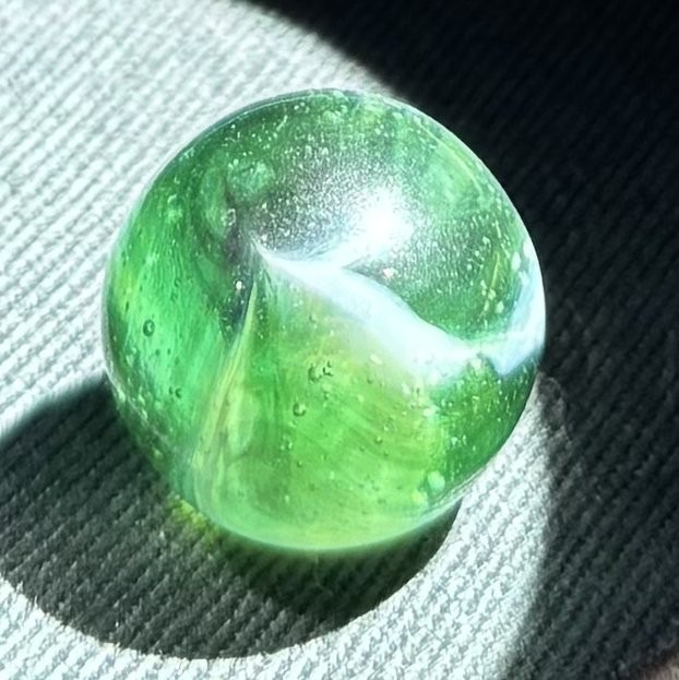 Vintage Glass Marble Maybe Lime Green Brushed Patch? Approx. .61 in Lot 1 PRETTY