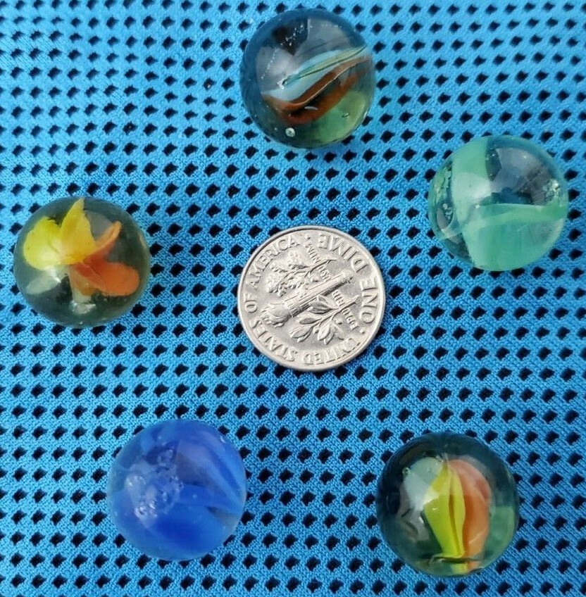 GOOD CONDITION 5 VINTAGE BEAUTIFUL CATEYE CAT EYE MARBLES 1970S 1980S